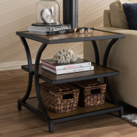 Baxton Studio YLX-0004-ET Lancashire Rustic Industrial Style Oak Brown Finished Wood and Black Finished Metal End Table
